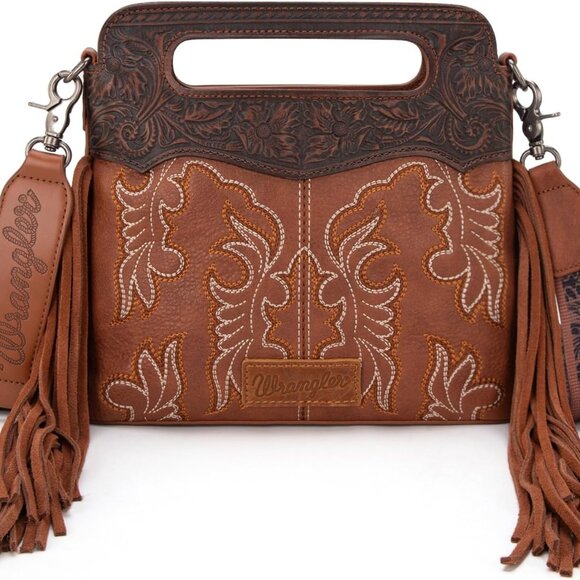 Handbags - Wrangler Crossbody Bags for Women Western Fringe Top Handle Handbags Embroidered